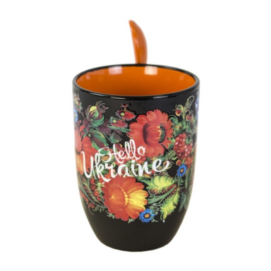 Чашка Петриковская роспись с ложечкой на 380 мл