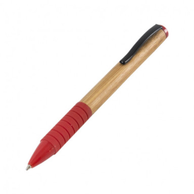 Ручка шариковая с бамбуковым корпусом и цветными элементами 