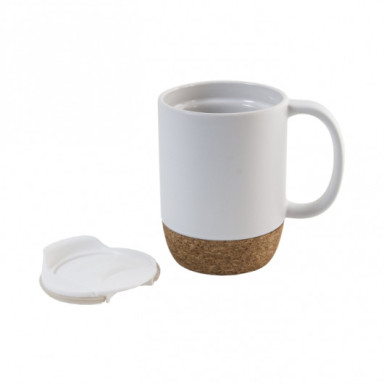 Керамічний кухоль зі знімною підставкою із пробки та пластиковою кришкою