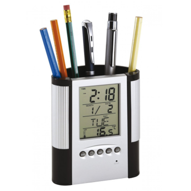 Подставка для ручек BATTLER с часами, электронным календарем и термометром