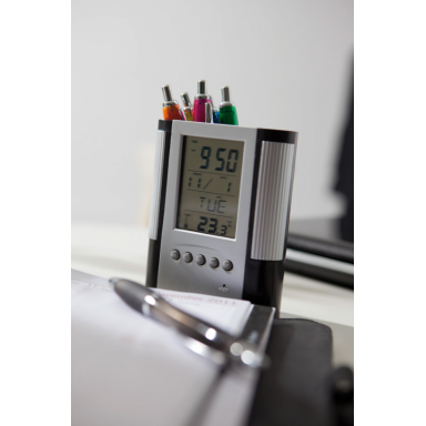 Подставка для ручек BATTLER с часами, электронным календарем и термометром