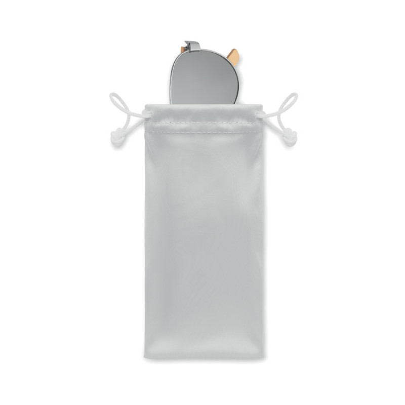 Сонцезахисні окуляри HONIARA з бамбуковими дужками та кольоровими дзеркальними лінзами в чохлі з мікрофібри