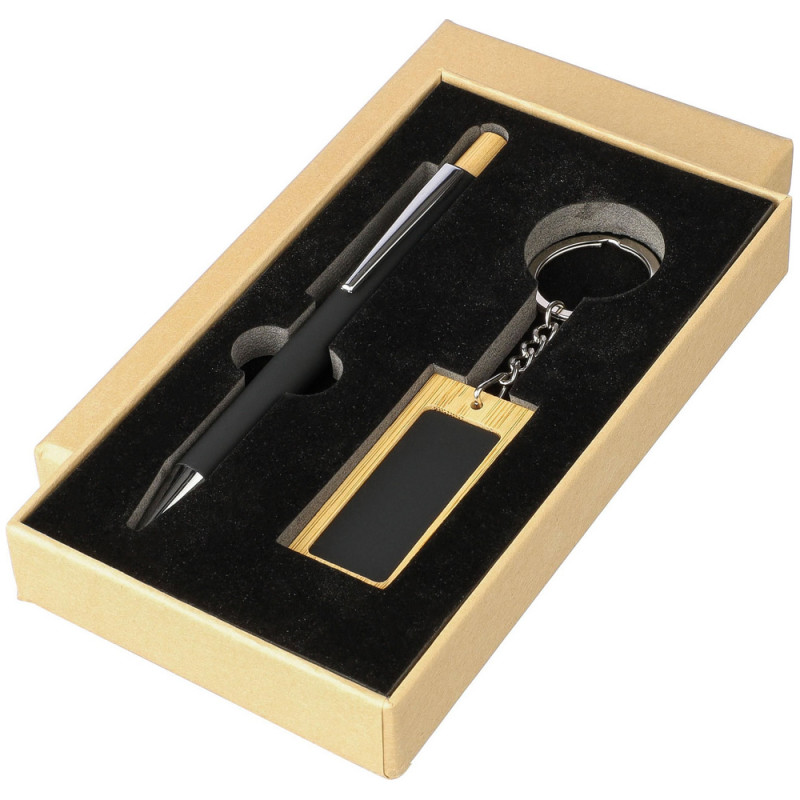 ЭКО набор из бамбука Zaid (ручка + брелок) прорезиненный