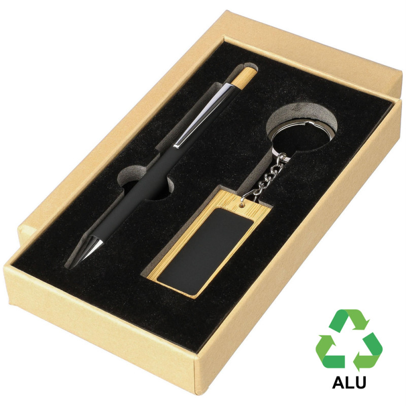 ЭКО набор из бамбука Zaid (ручка + брелок) прорезиненный