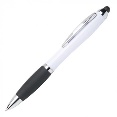 Шариковая ручка-стилус  с прорезиненным грипом и цветным пластиковым корпусом