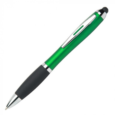 Шариковая ручка-стилус  с прорезиненным грипом и цветным пластиковым корпусом